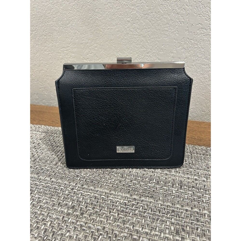 Carlos By Carlos Santa Black Hand Held Purse Clutch Black Studs Clasp Closure